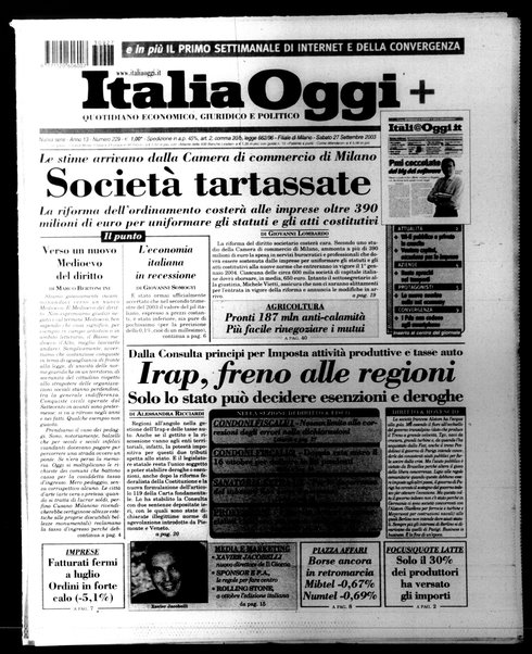 Italia oggi : quotidiano di economia finanza e politica